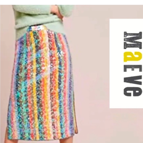 Maeve Pink Yellow Sequin Wrap Midi Skirt